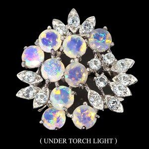 925 Sterling Silver Ring Round Fire Opal 5mm Aquamarine Gemstone Jewelry Sz 9.5